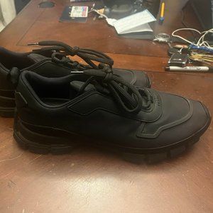 Prada Men's Black Heavy-Duty Rubber Sole Fabric Crosssection Sneakers 3458